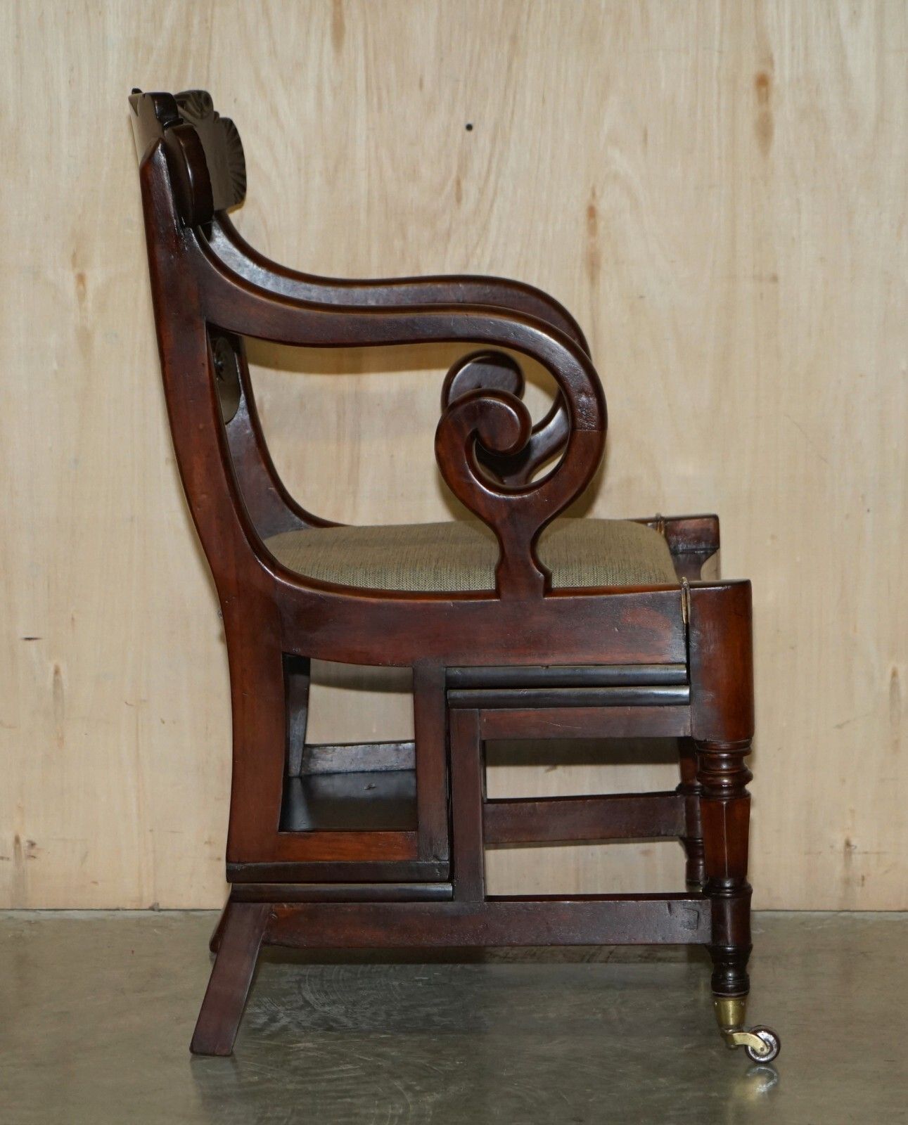 photo for sale Antique 1830 William IV Flamed Mahogany Metamorphic Library Armchair Steps