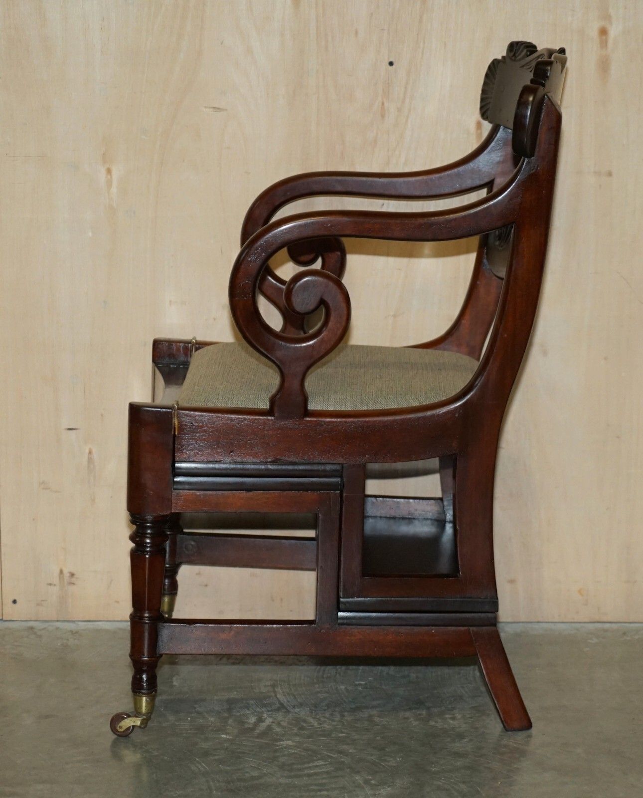 9500.0 Antique 1830 William IV Flamed Mahogany Metamorphic Library Armchair Steps photo