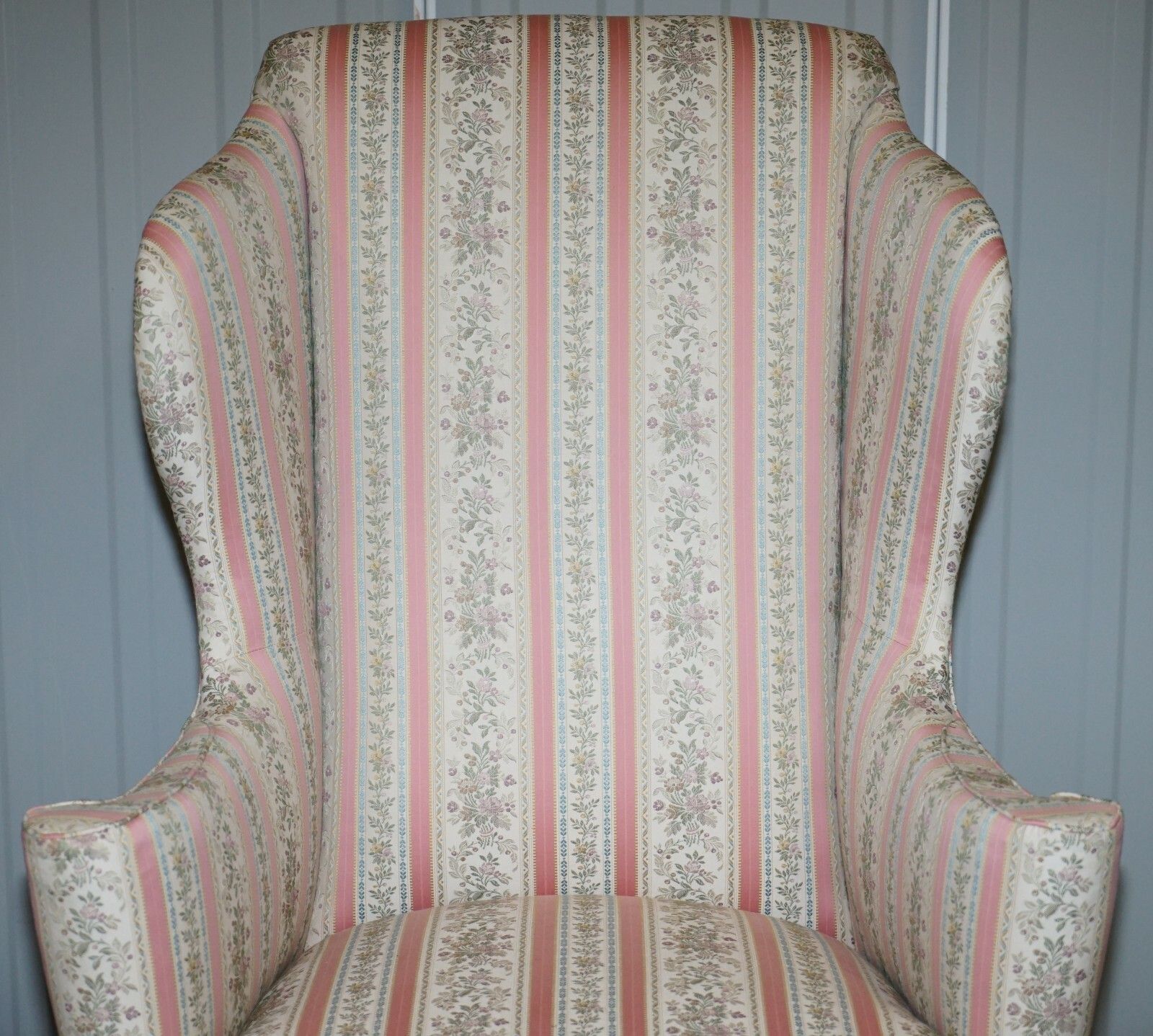 Very Rare Fully Restored Howard & Son's Walnut Wingback Armchair Regency Stripe photo vinterior