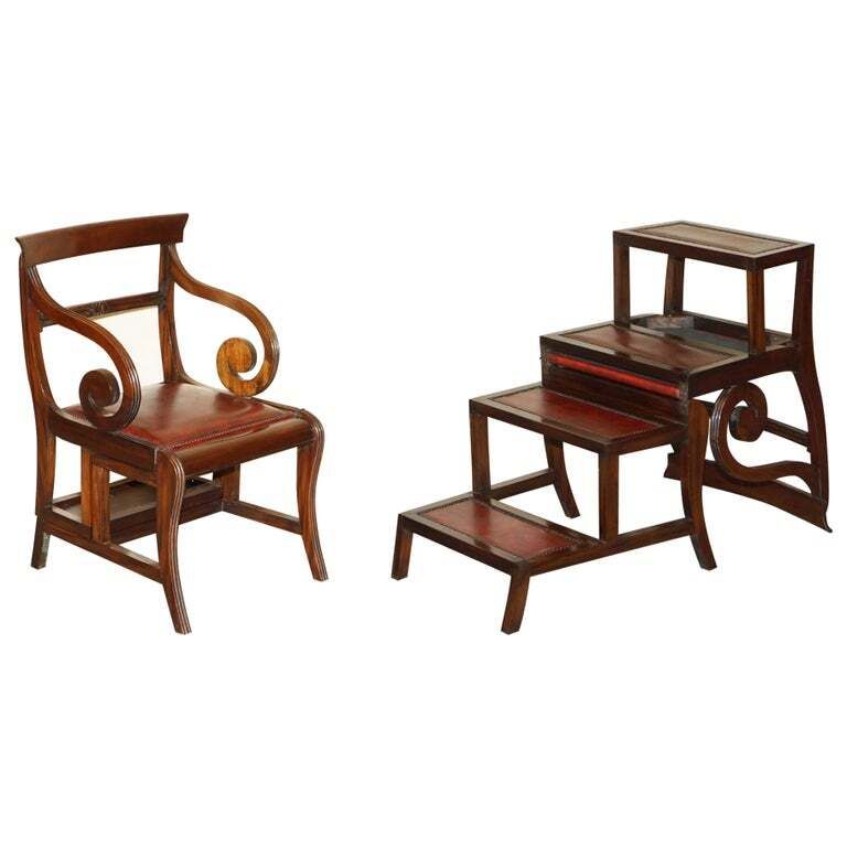 Restored Metamorphic Antique Regency Armchair To Library Steps Gillows Lancaster