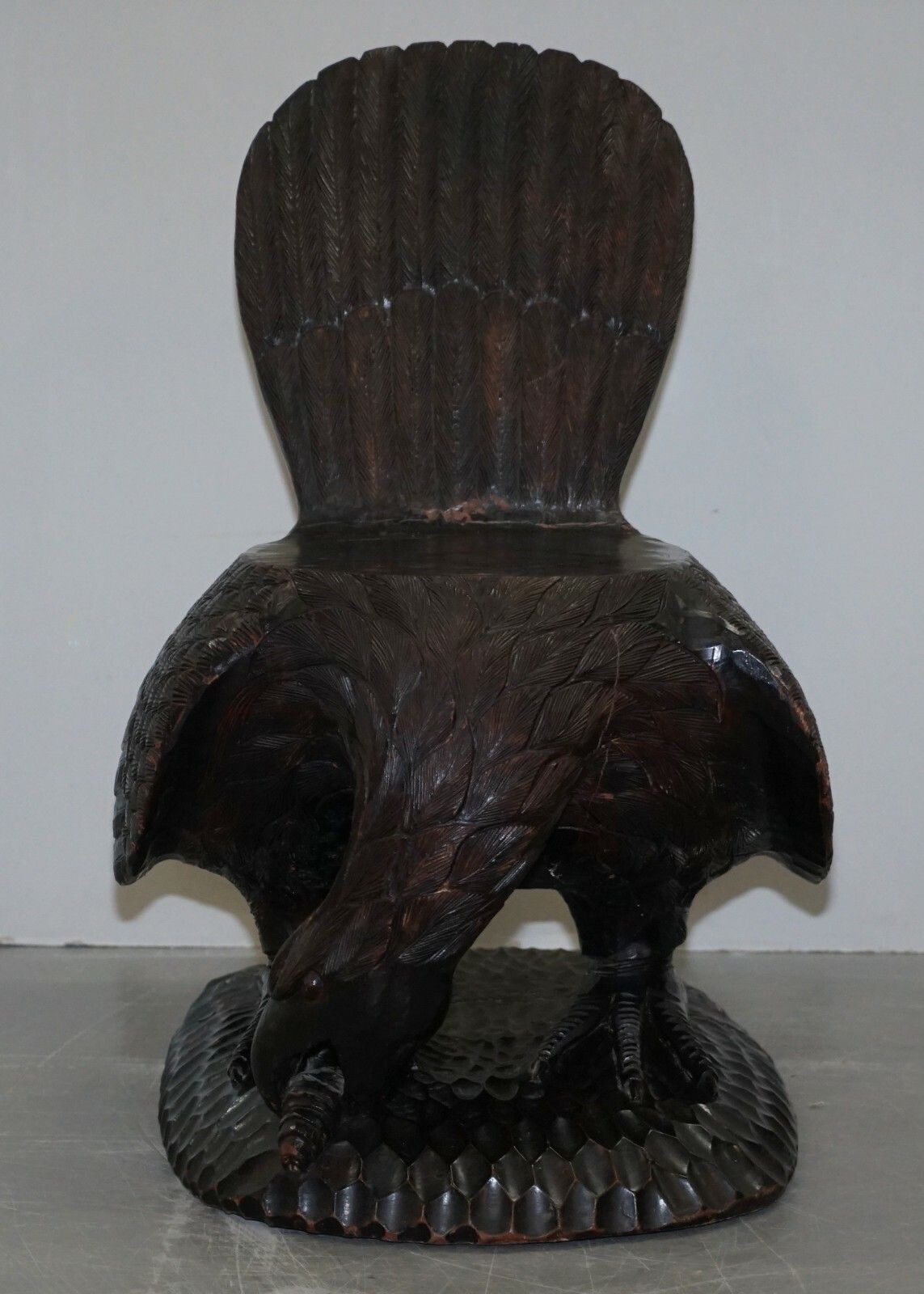 Pair Of Ornate Hand Carved Solid Wood Circa 1900 American Eagle Armchairs photo for sale