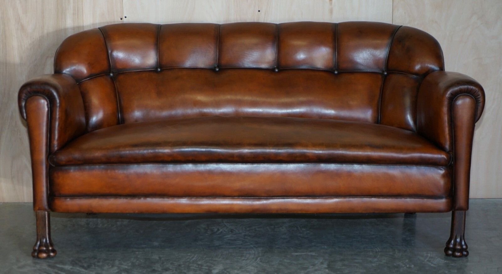 Fine Antique Victorian Brown Leather Chesterfield Sofa Oak Lions Hairy Paw Feet photo furniture