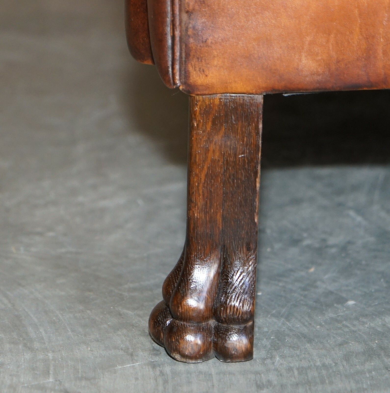 8000.0 Fine Antique Victorian Brown Leather Chesterfield Sofa Oak Lions Hairy Paw Feet photo