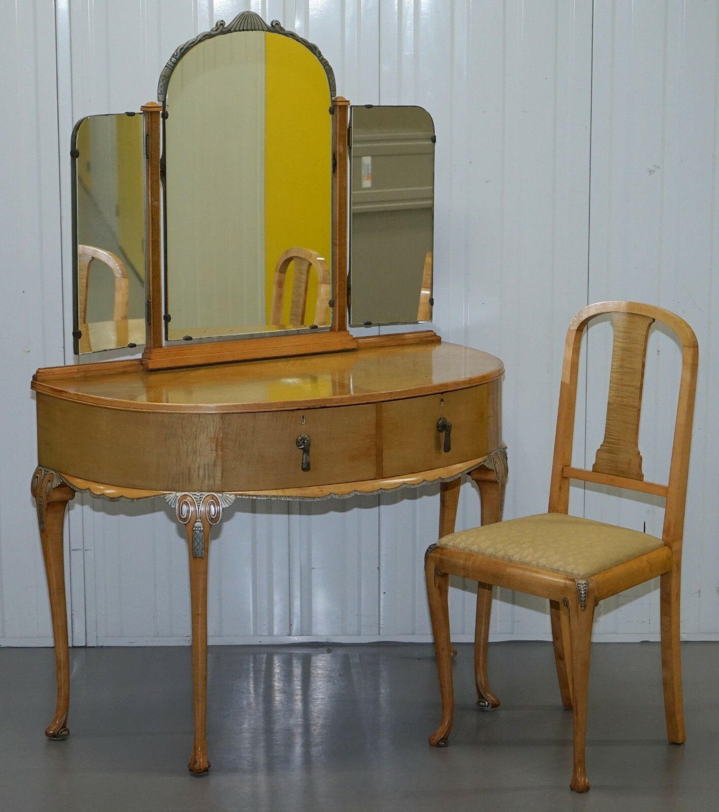 photo for sale Victorian Hampton & Son's Satinwood Bedroom Suite Wardrobe Dressing Table Mirror