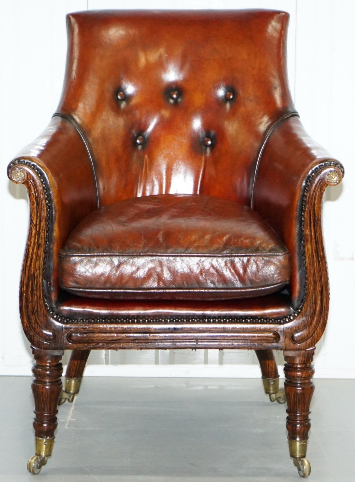 Rare Attributed To Gillows Regency Armchair Hand Dyed Brown Leather Rosewood photo furniture