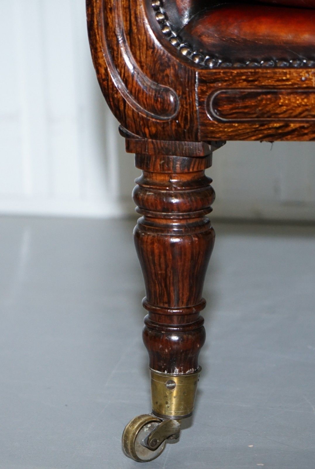 Rare Attributed To Gillows Regency Armchair Hand Dyed Brown Leather Rosewood photo vinterior
