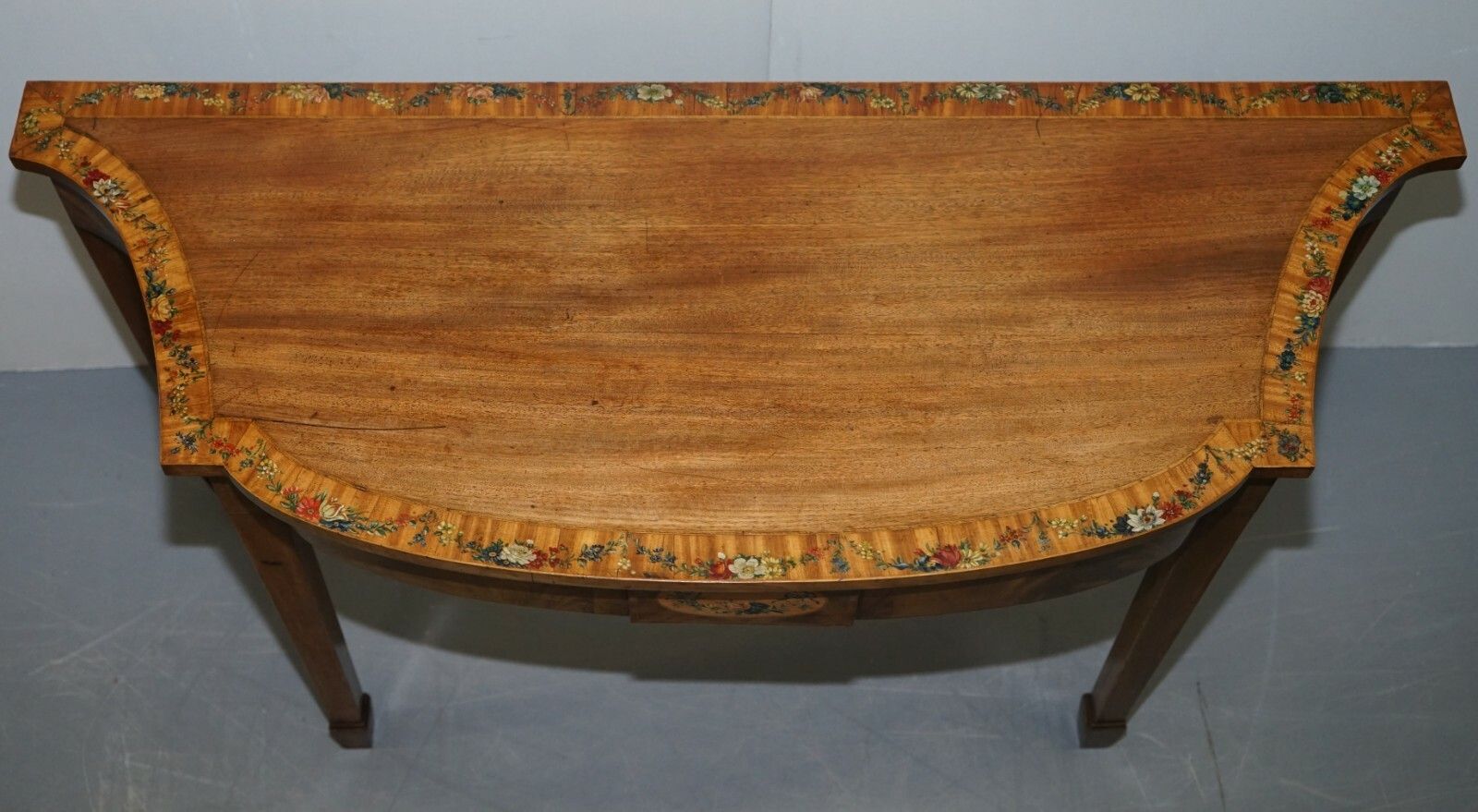 9600.0 Pair Of George III 1780 Satinwood & Tulip Wood Polychrome Painted Console Tables photo