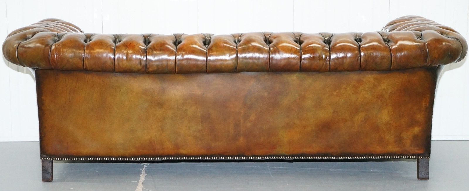 Furniture Fully Sprung Thomas Chippendale Restored Aged Brown Leather Chesterfield Sofa photo