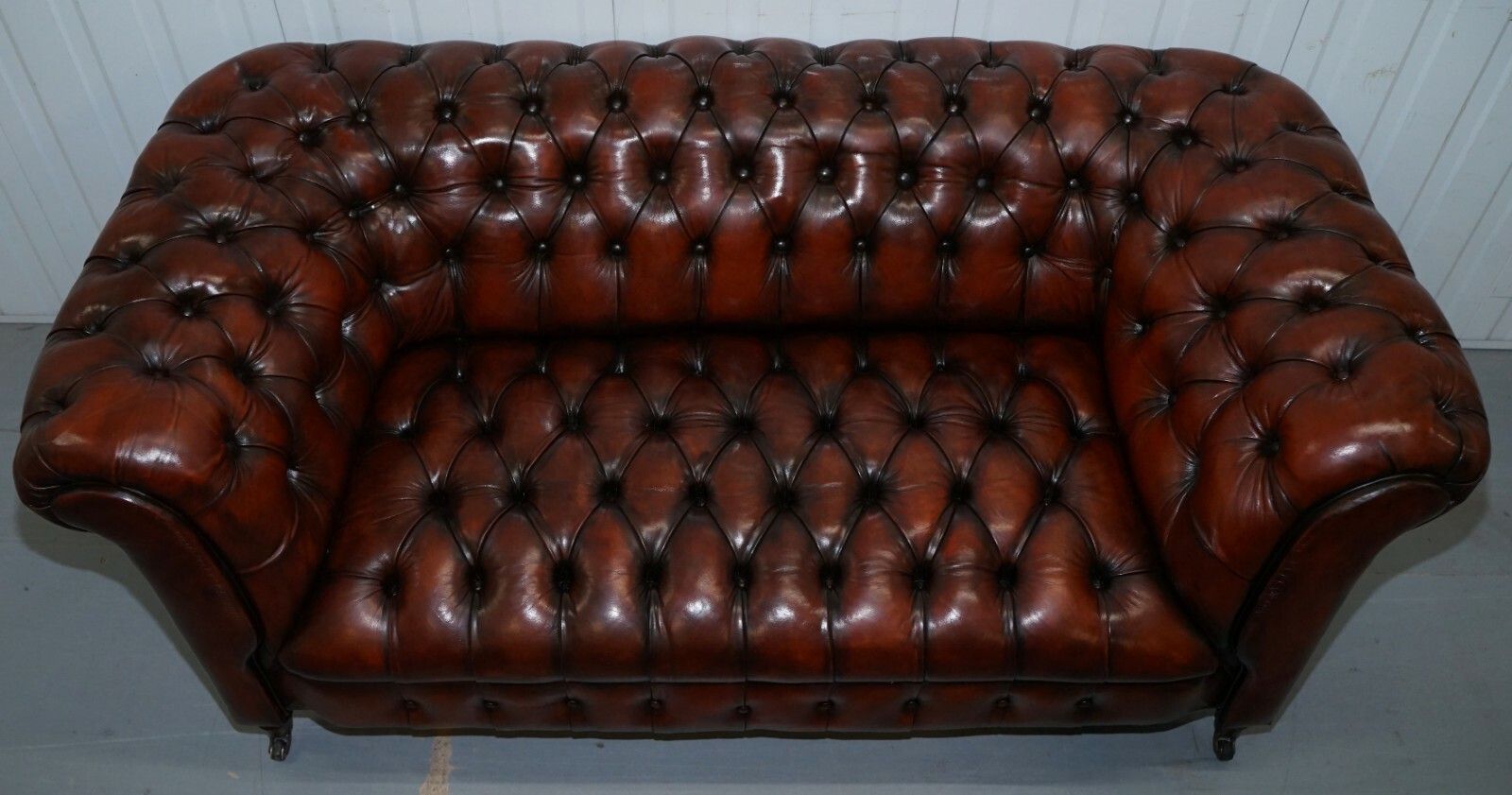 Rare Small 174cm Wide Restored Chesterfield Victorian Whiskey Brown Leather Sofa photo Furniture