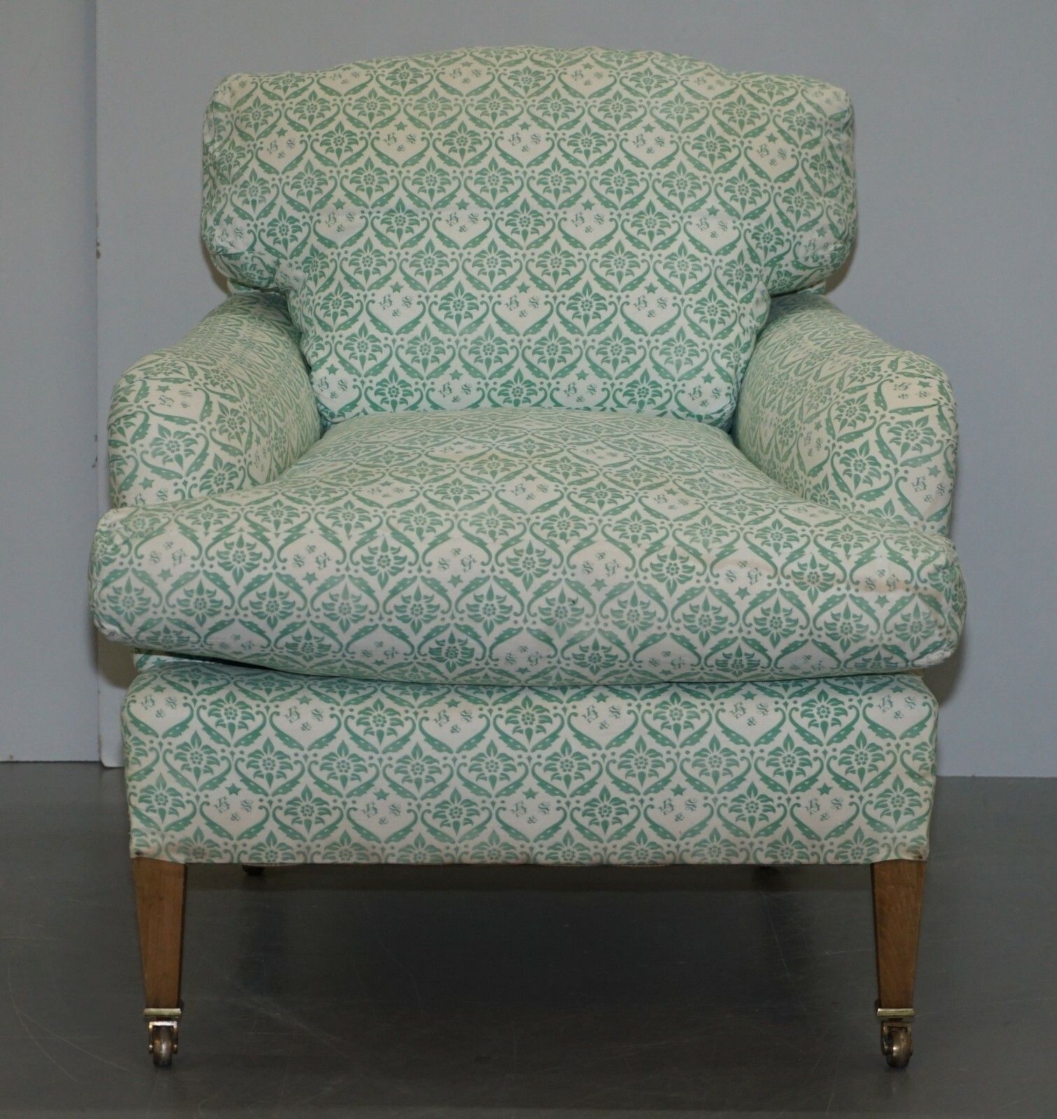 Rare 1954 1959 Howard & Son's Lenygon & Morant Armchair Original Ticking Fabric photo for sale