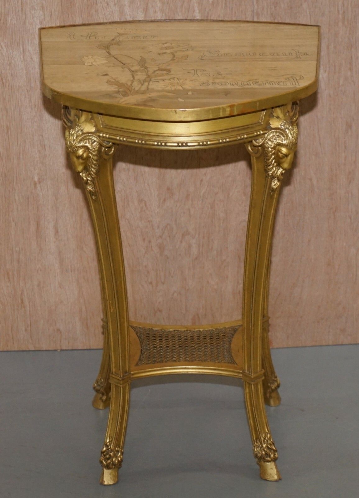 Very Rare Emile Galle Romantic Specimen Wood Table Un Peu Beaucoup Passionnement photo for sale