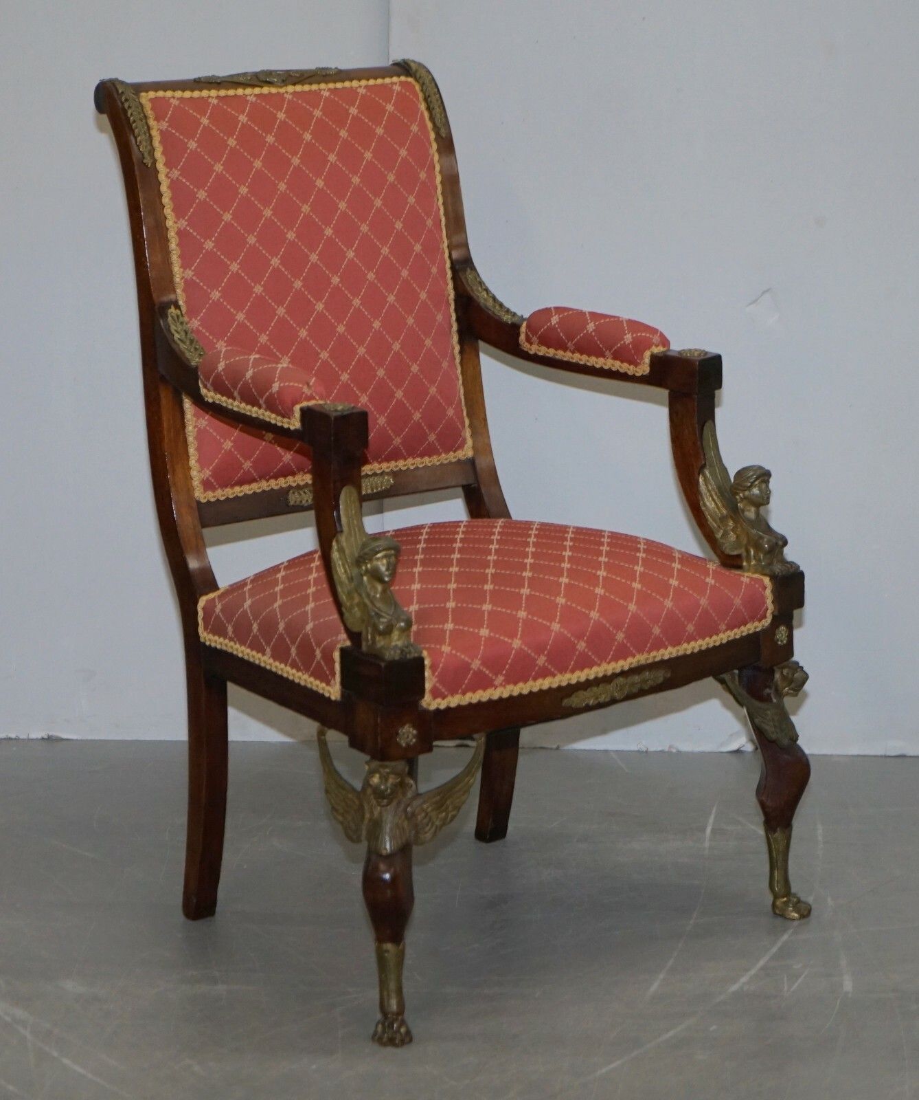 19th Century French Empire Ormolu Sphinx Egyptian Mahogany Suite Sofa Armchairs photo for sale