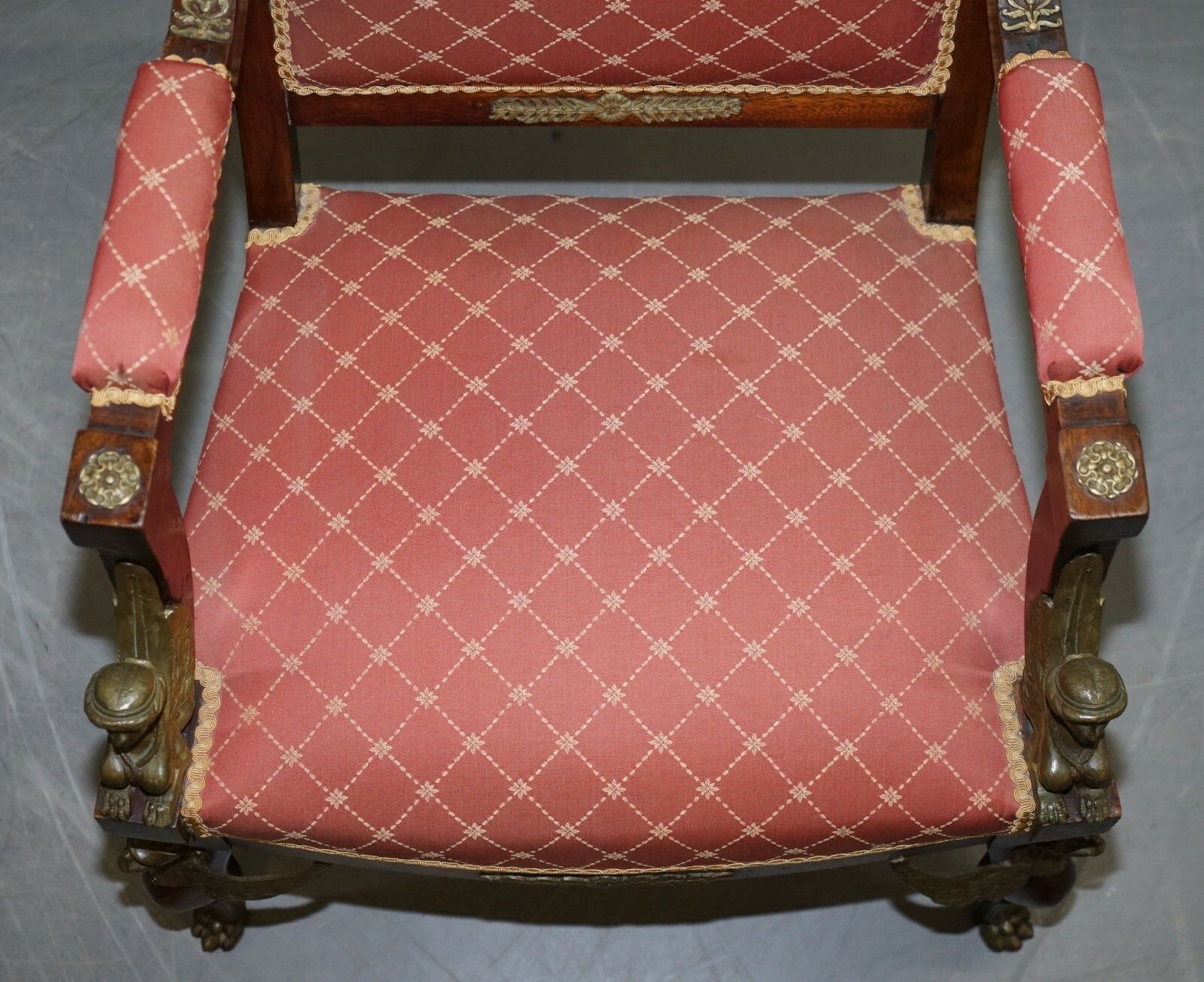 19th Century French Empire Ormolu Sphinx Egyptian Mahogany Suite Sofa Armchairs photo vinterior
