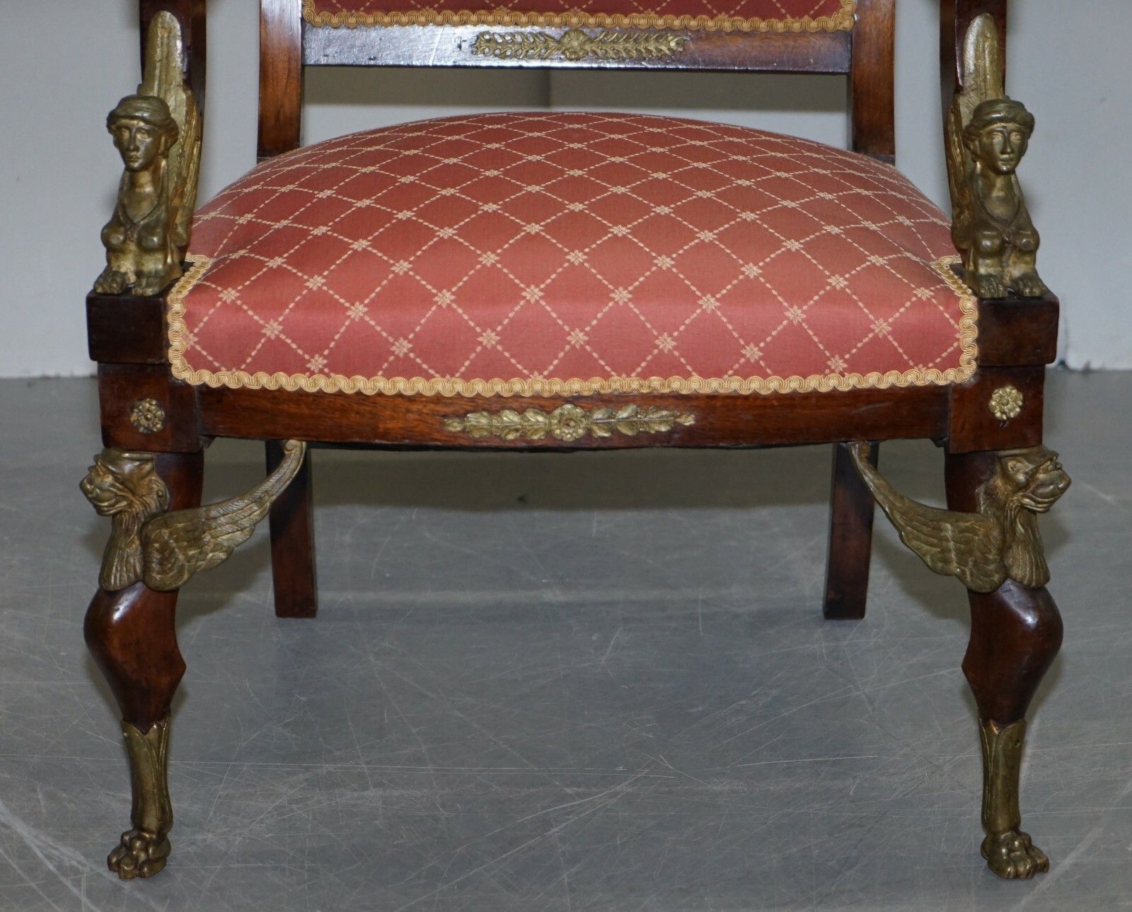 19th Century French Empire Ormolu Sphinx Egyptian Mahogany Suite Sofa Armchairs photo buy