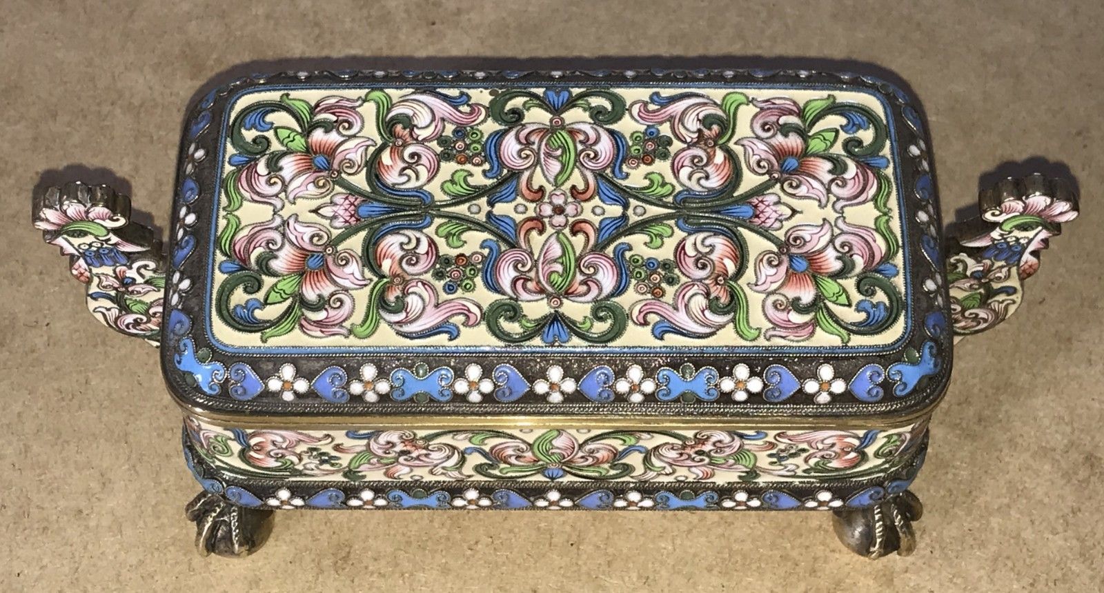 Russian Silver Pavel Ovchinnikov & Ivan Khlednikov Gilt Cloisonne Enamel Casket photo 7500.0