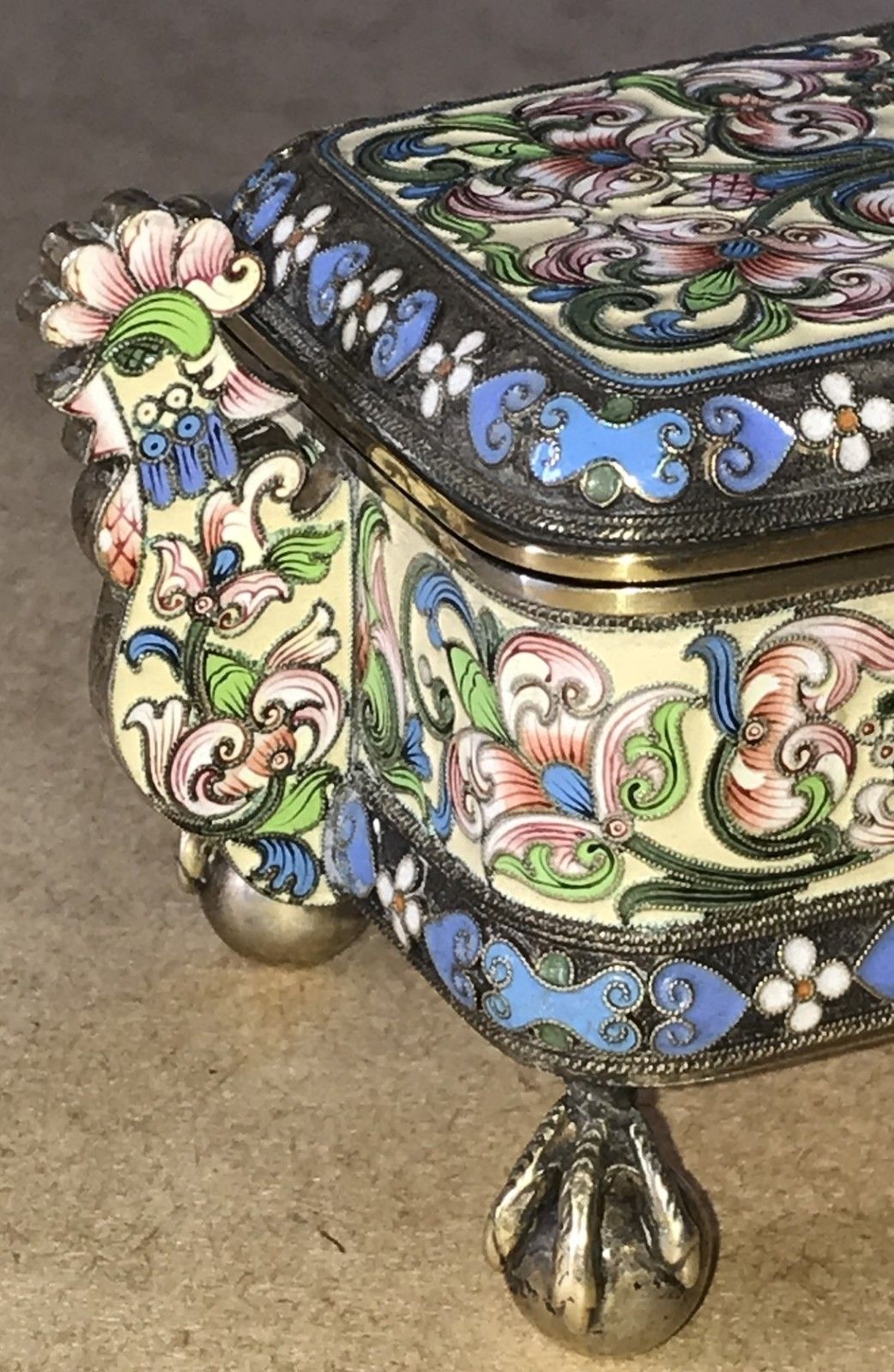 Russian Silver Pavel Ovchinnikov & Ivan Khlednikov Gilt Cloisonne Enamel Casket photo buy