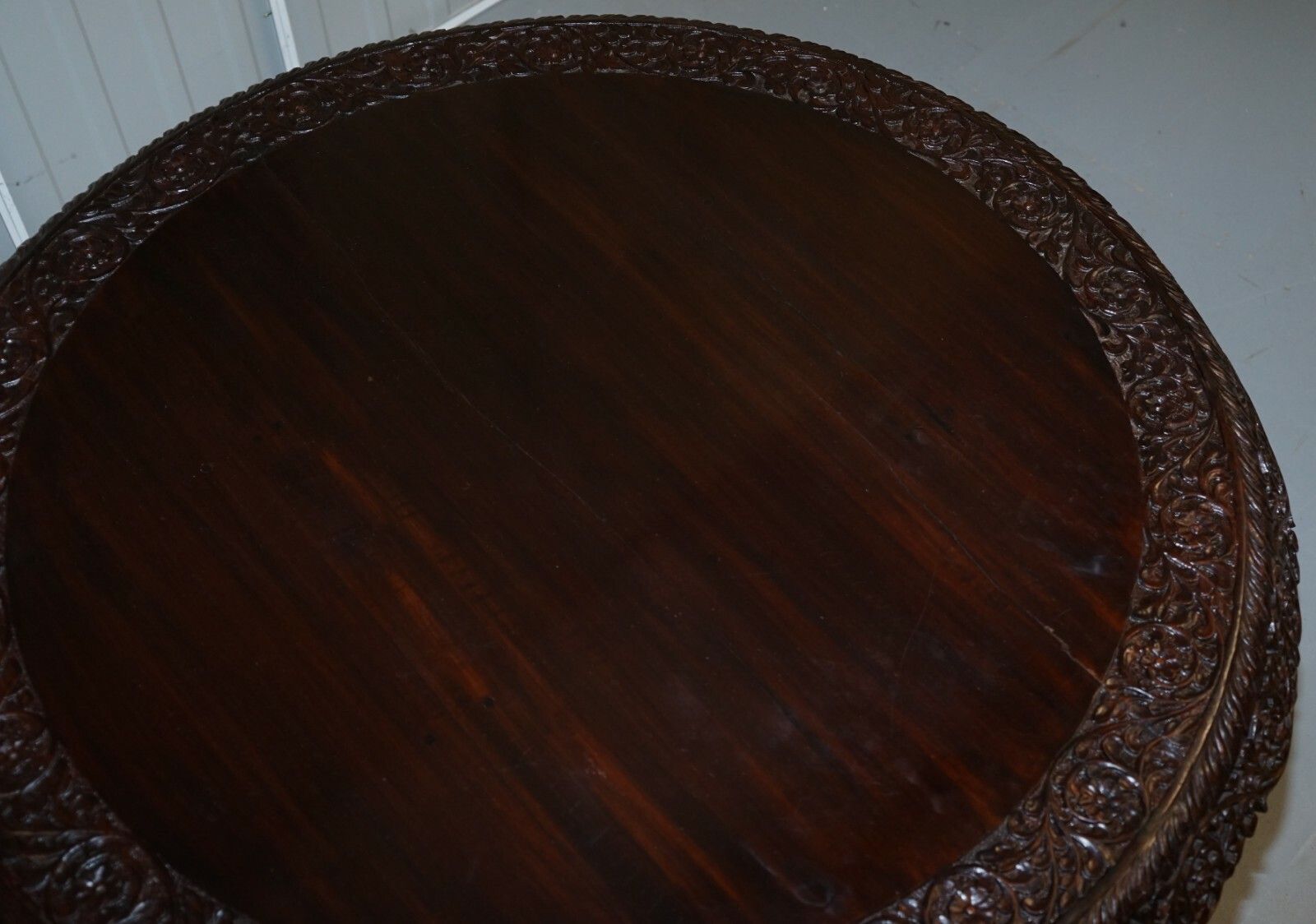 7500.0 Rare 19th Cenutry Anglo Indian Padauk Table Hand Carved Rosewood Lions & Flowers photo