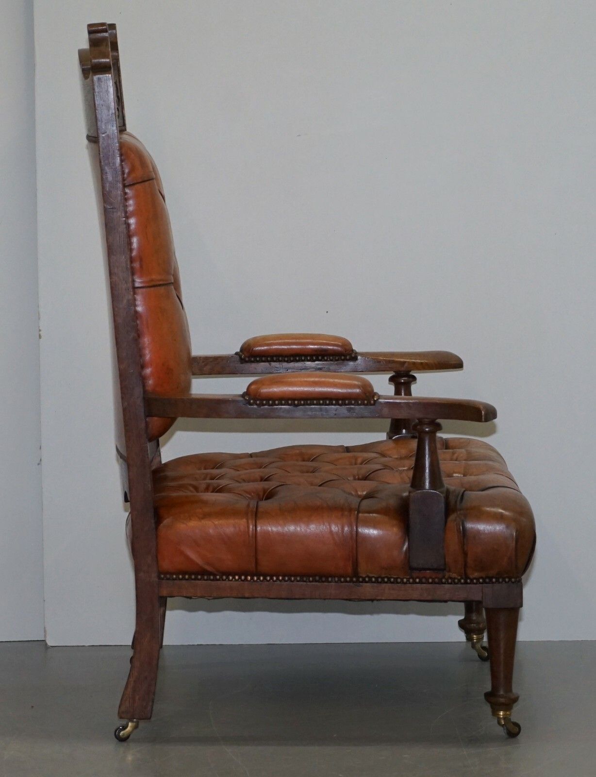 Pair Of Libertys London Style Art Nouveau Chesterfield Brown Leather Armchairs photo vintage
