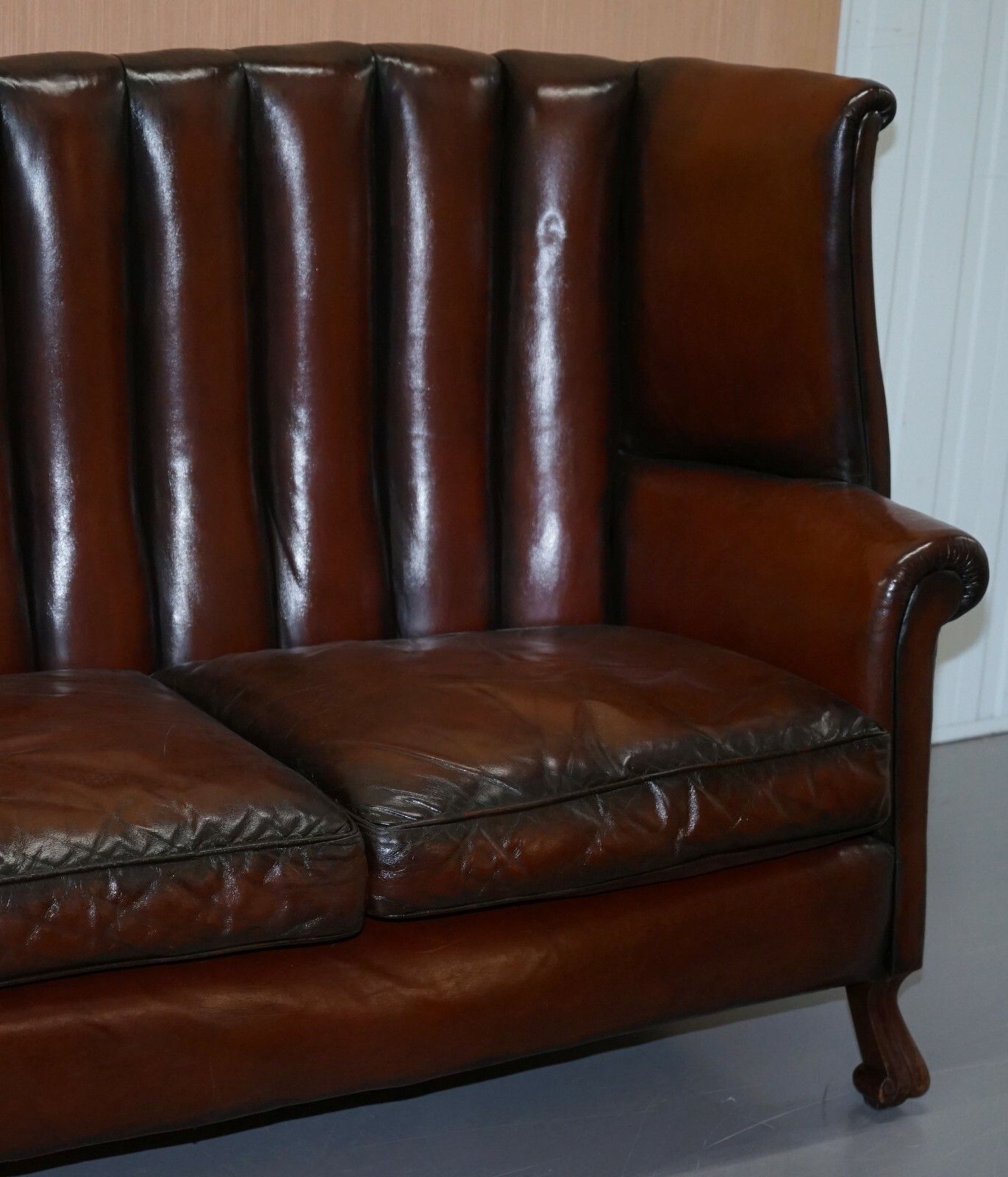 Rare Circa 1860 Huge Victorian Brown Leather Barrel Back Suite Sofa Armchair photo Furniture
