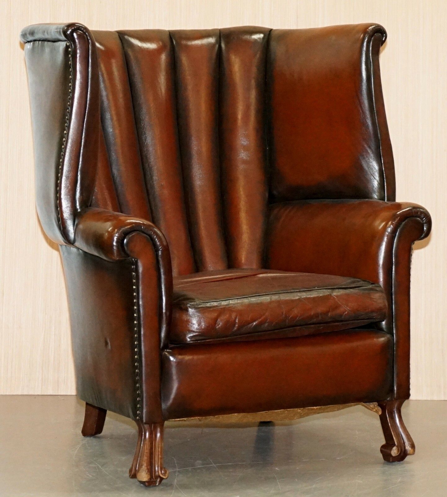 photo furniture Rare Circa 1860 Huge Victorian Brown Leather Barrel Back Suite Sofa Armchair