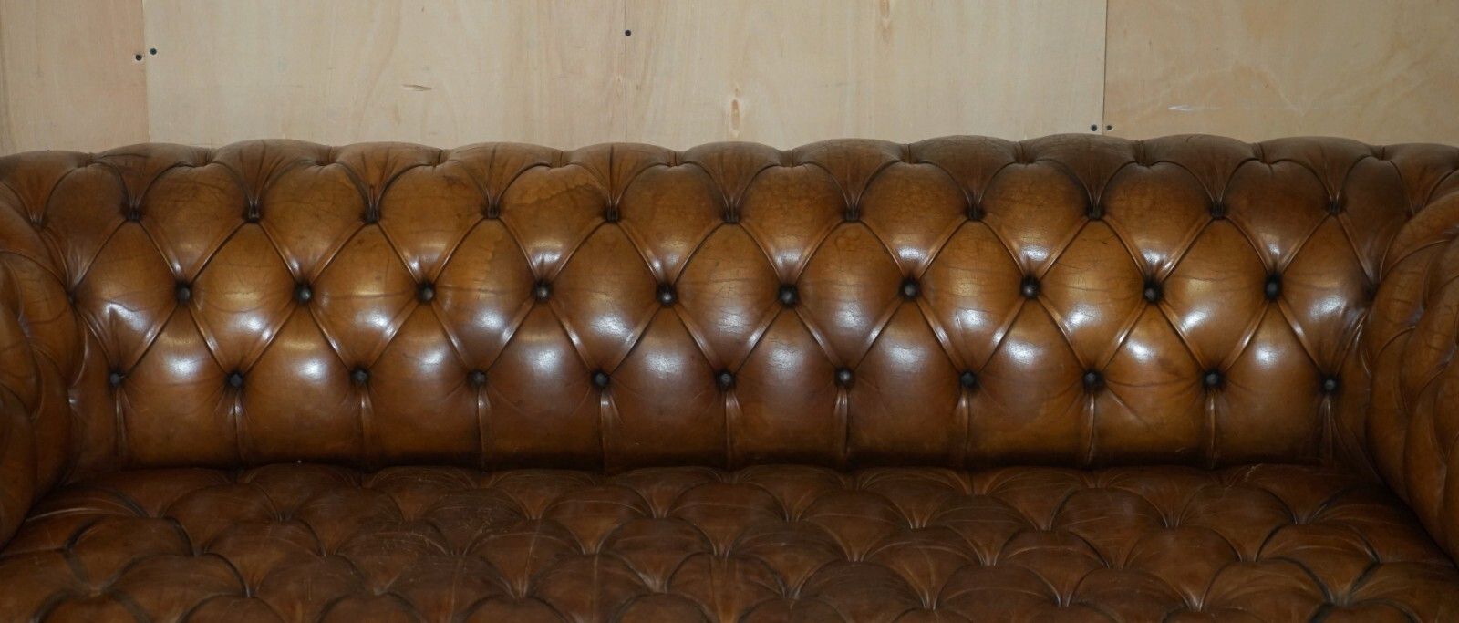 1950's Hand Dyed Restored Cigar Brown Leather Chesterfield Club Sofa English photo vintage