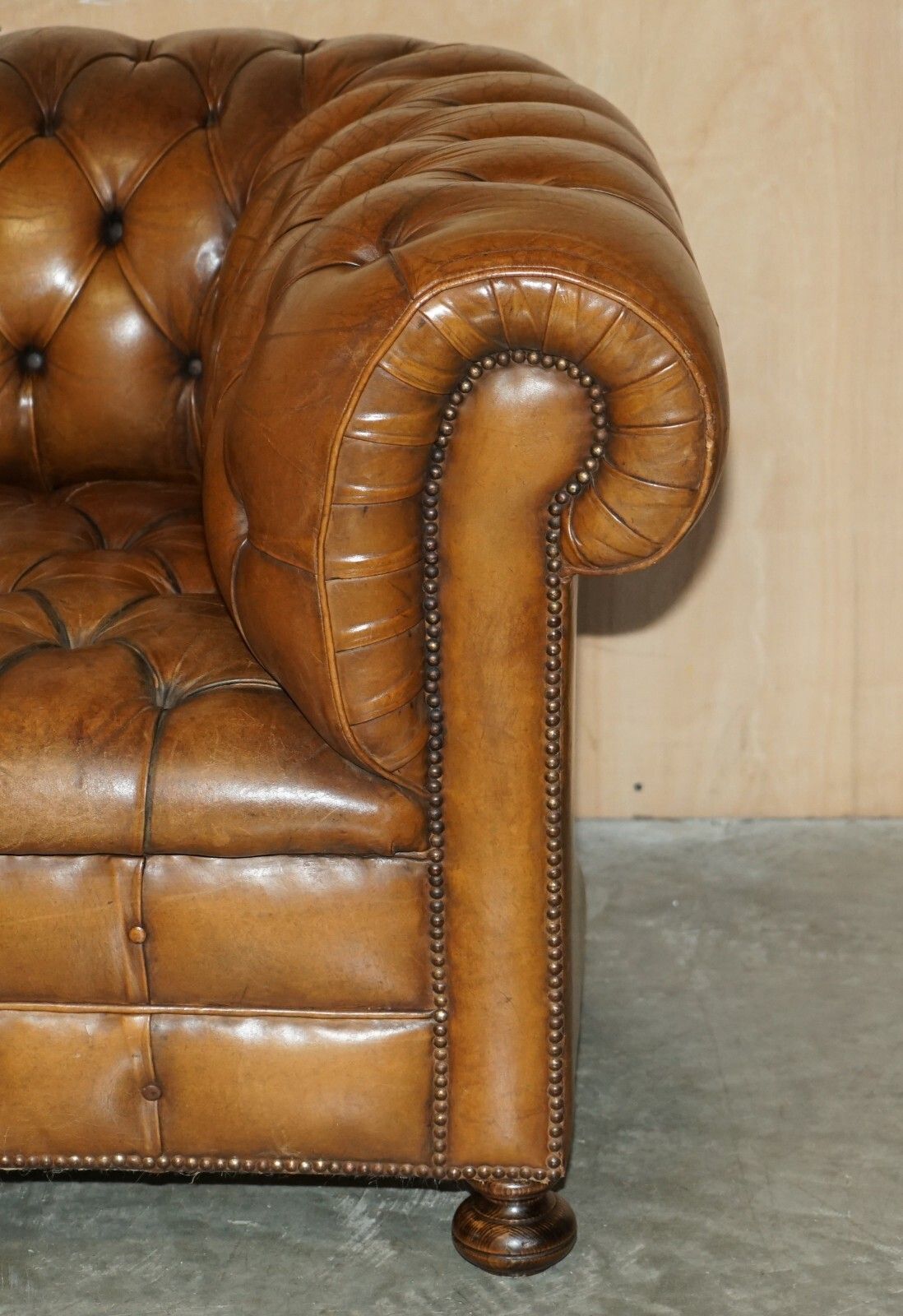 photo furniture 1950's Hand Dyed Restored Cigar Brown Leather Chesterfield Club Sofa English