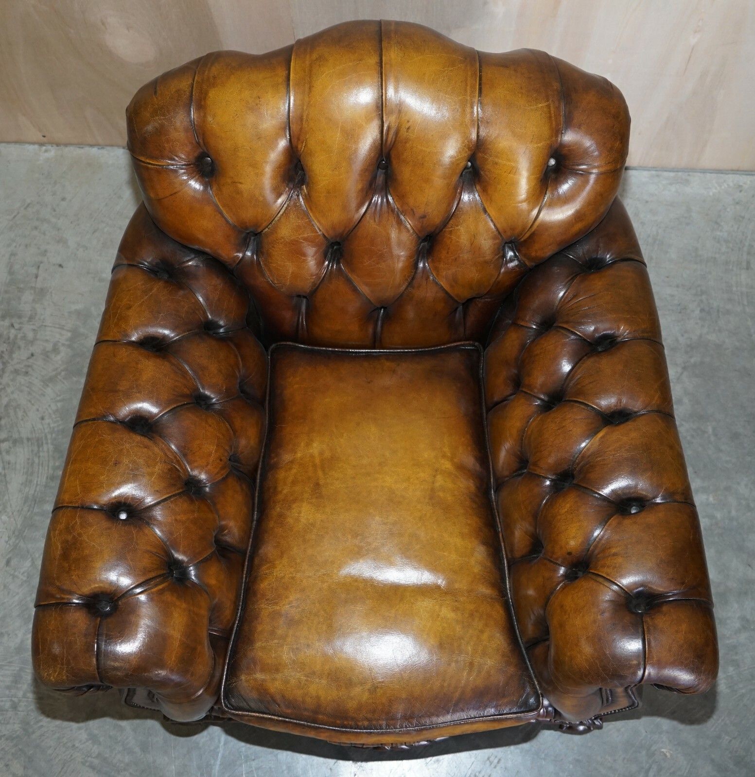 Antique Pair Of Thomas Chippendale Style Chesterfield Brown Leather Armchairs photo Furniture
