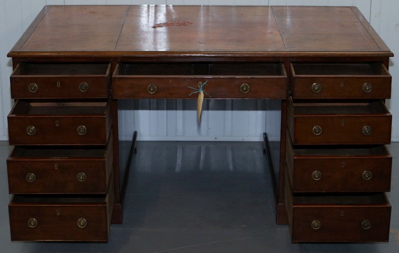 photo for sale Original George III Circa 1780 Double Sided Walnut Partner Desk Lion Head Handle