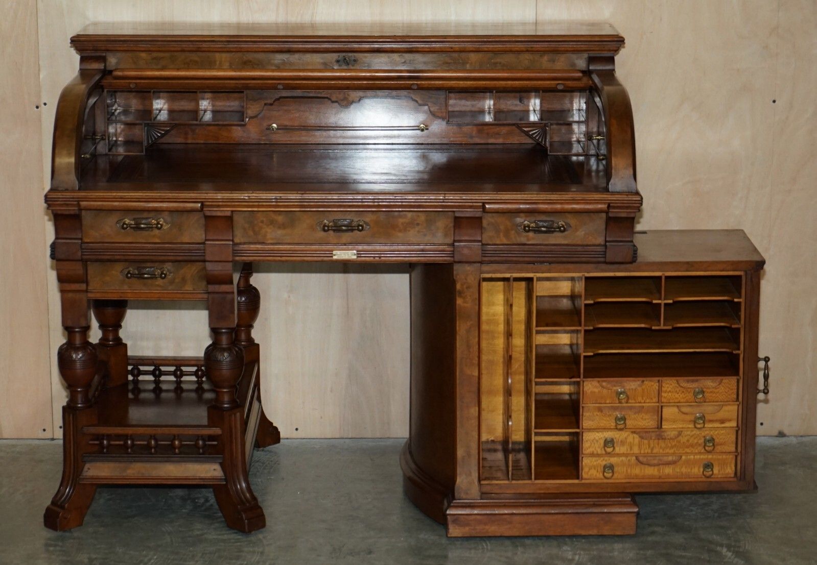 photo furniture With Certificate Antique Shannon File Co Victorian Walnut Tambour Desk Must See