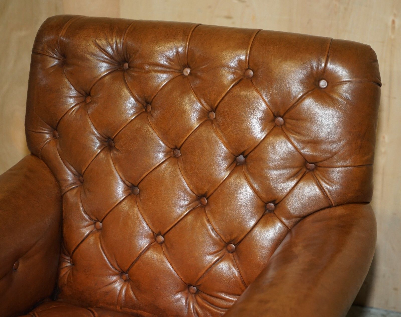 Pair Of Antique Victorian Chesterfield Brown Leather Armchairs Claw & Ball Feet photo 6750.0