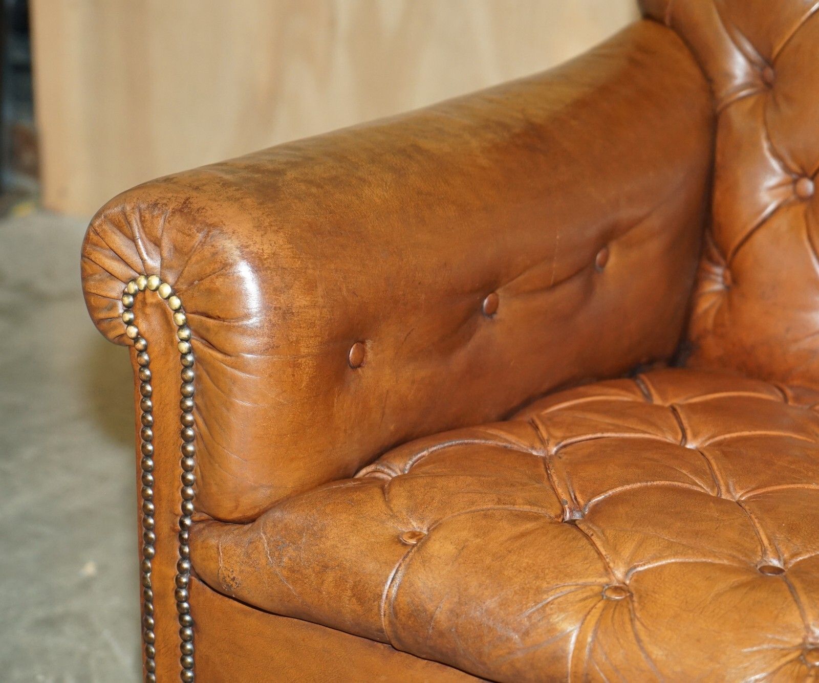 Pair Of Antique Victorian Chesterfield Brown Leather Armchairs Claw & Ball Feet photo vinterior