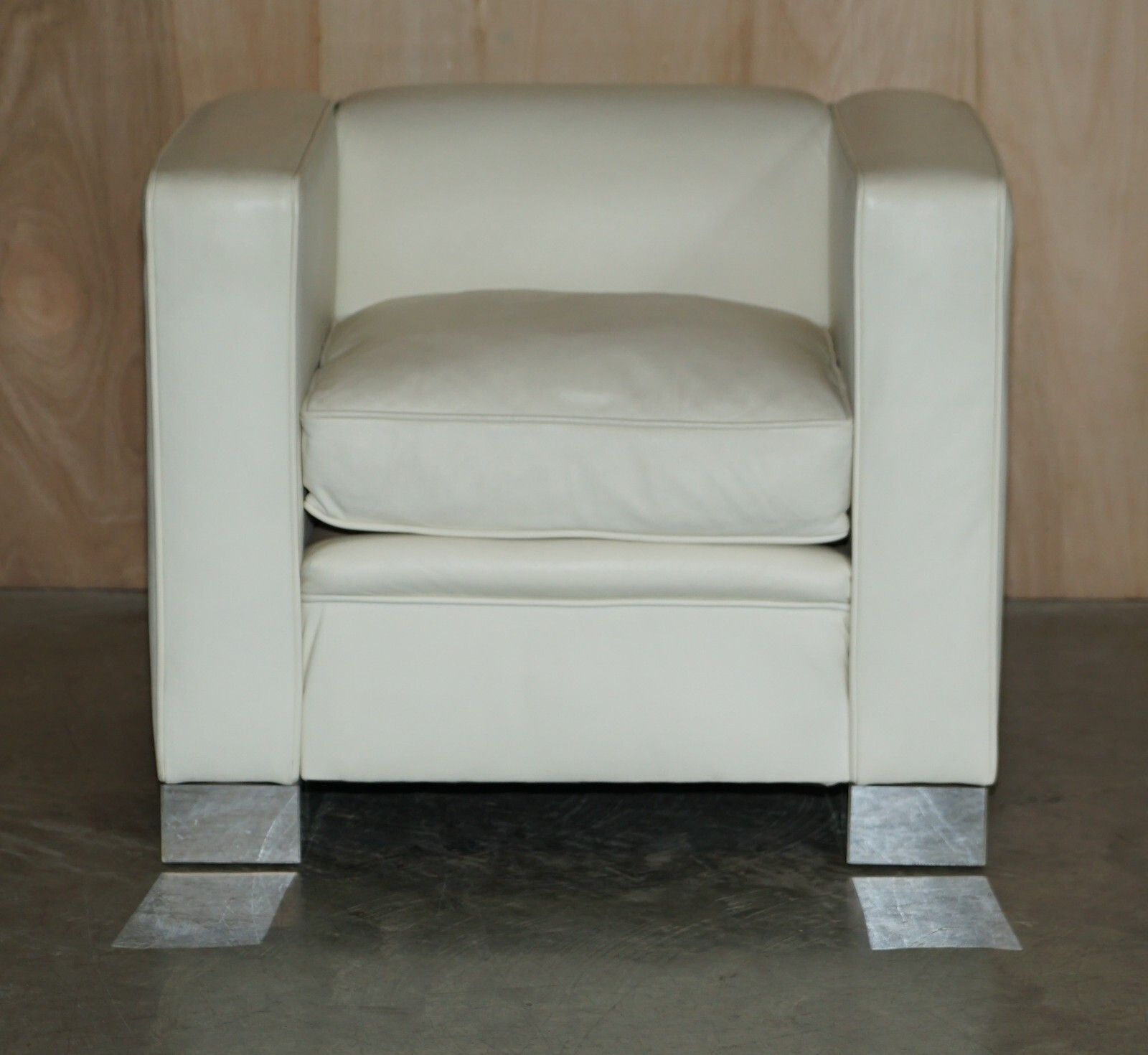 Pair Of Rrp £15,500 Viscount David Linley Ivory White Leather Max Club Armchairs photo Furniture