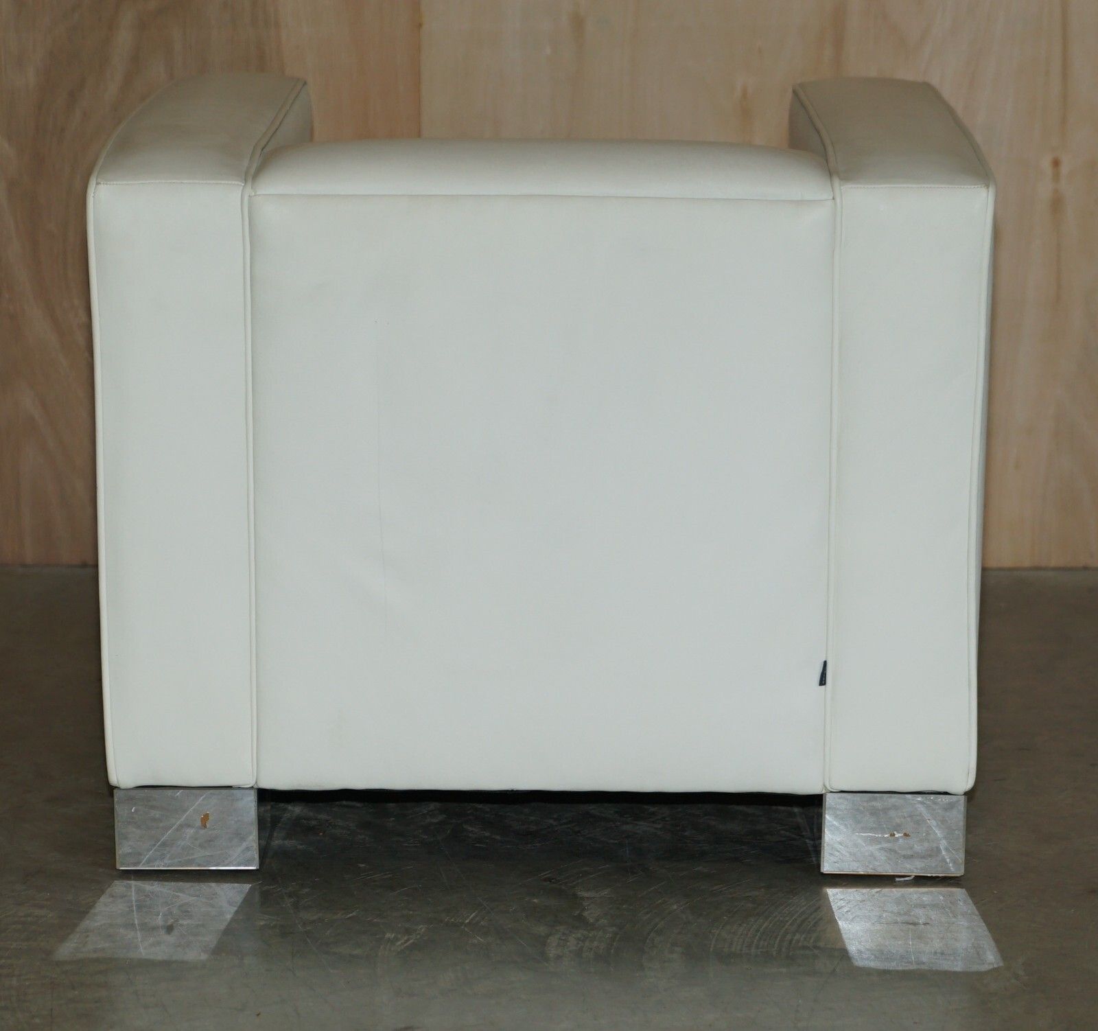 Furniture Pair Of Rrp £15,500 Viscount David Linley Ivory White Leather Max Club Armchairs photo