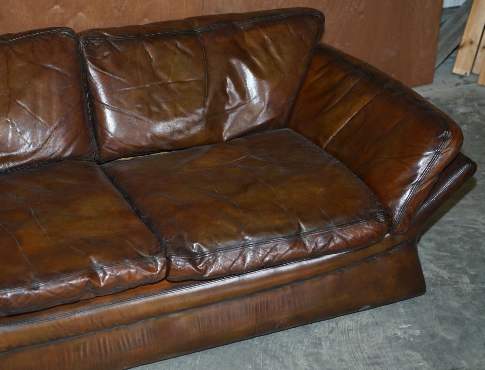 Super Rare Low Mid Century Modern Designer Fully Restored Brown Leather Sofa photo for sale
