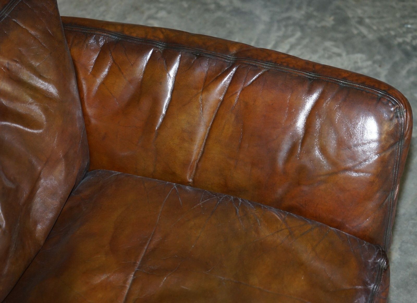 Super Rare Low Mid Century Modern Designer Fully Restored Brown Leather Sofa photo buy