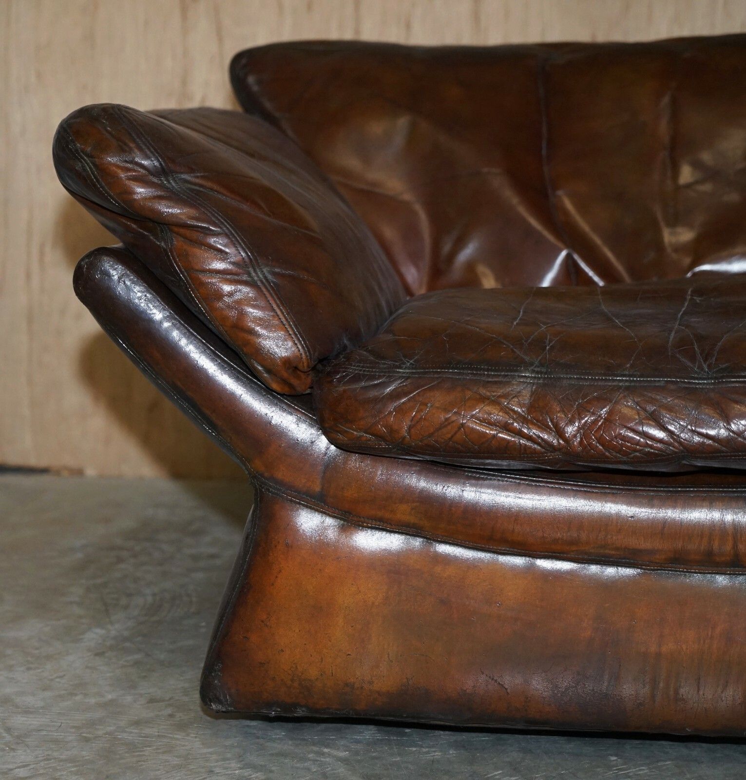 photo furniture Super Rare Low Mid Century Modern Designer Fully Restored Brown Leather Sofa
