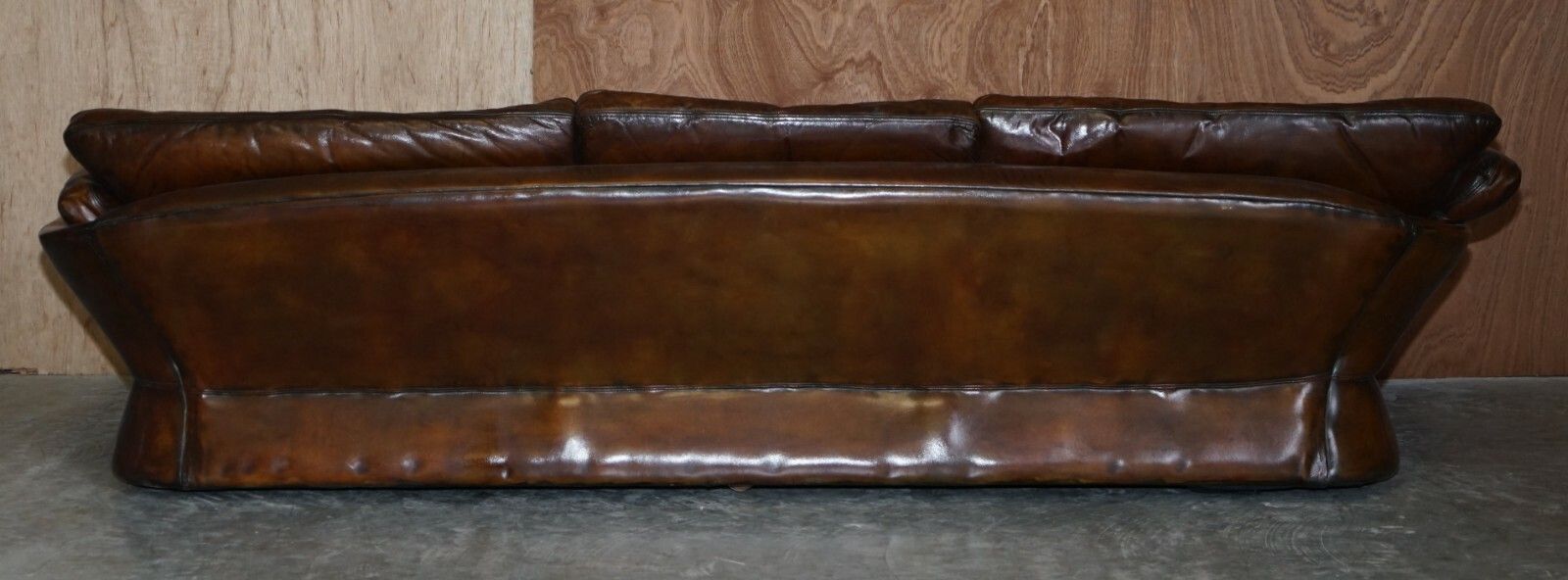 Furniture Super Rare Low Mid Century Modern Designer Fully Restored Brown Leather Sofa photo
