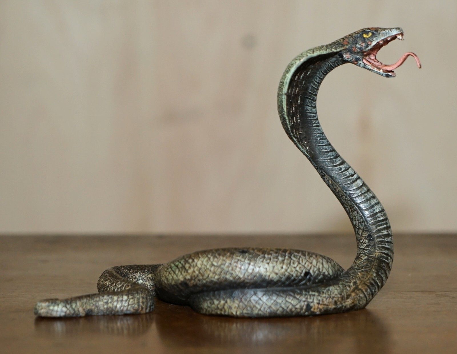 Antique Franz Bergman Vienna Cold Painted Bronze Cobra Snake Statue Watch Holder photo furniture