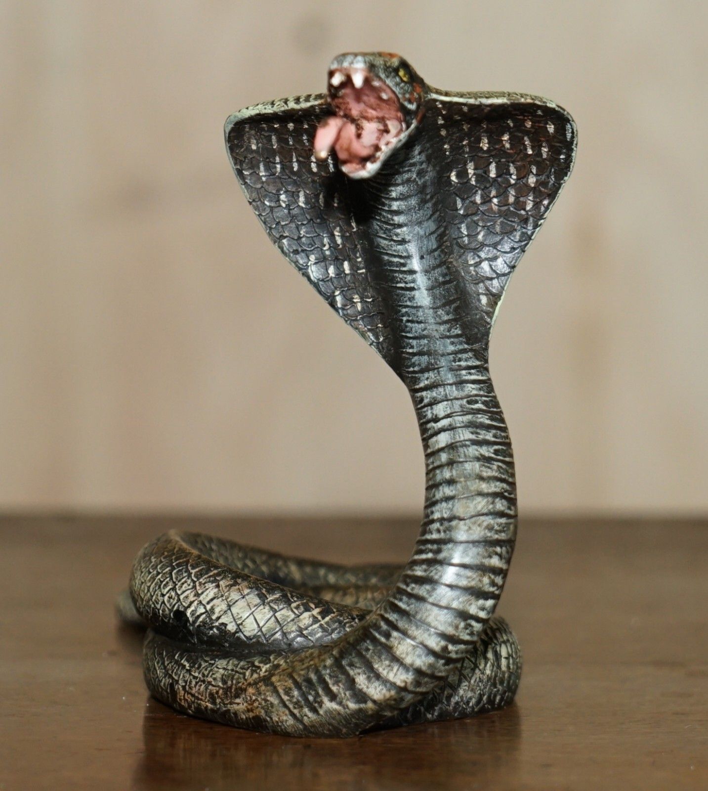 Antique Franz Bergman Vienna Cold Painted Bronze Cobra Snake Statue Watch Holder photo for sale