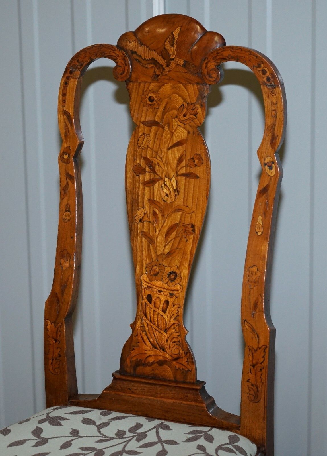 Rare Set Of Six 18th Century Circa 1760 Dutch Elm Marquetry Inlaid Dining Chairs photo Furniture