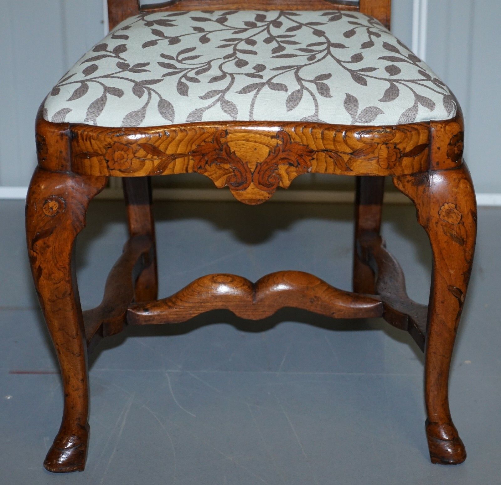 Rare Set Of Six 18th Century Circa 1760 Dutch Elm Marquetry Inlaid Dining Chairs photo buy