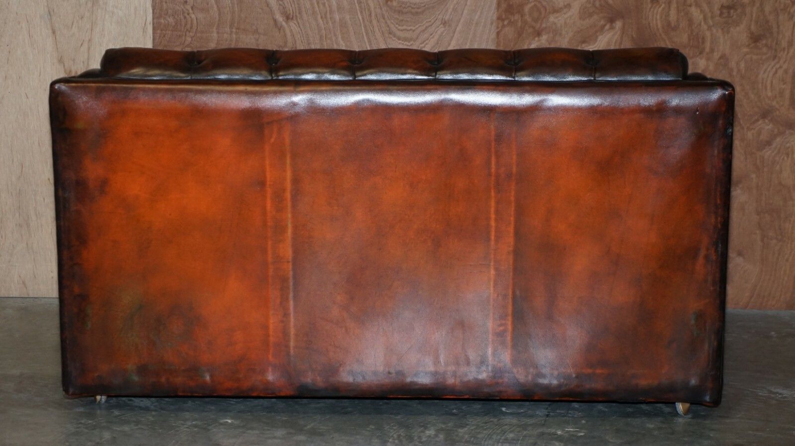 photo for sale Circa 1920 Art Deco Fully Restored Chesterfield Brown Leather Sofa Part Suite
