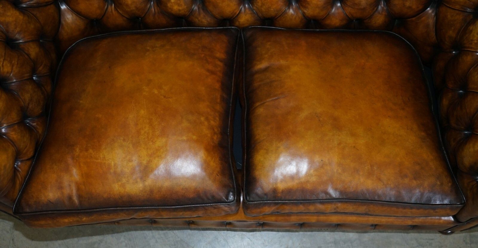 Restored Rich Cigar Brown Leather Chesterfield Club Sofa Feather Filled Cushions photo Furniture
