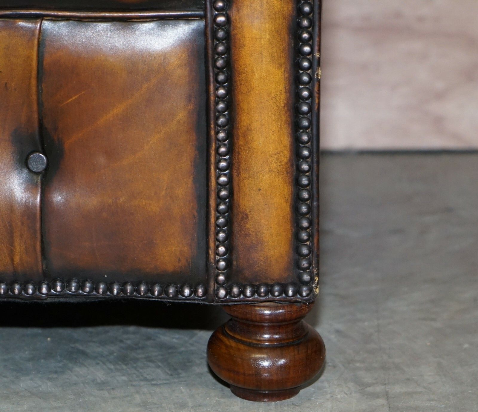 Restored Rich Cigar Brown Leather Chesterfield Club Sofa Feather Filled Cushions photo vintage