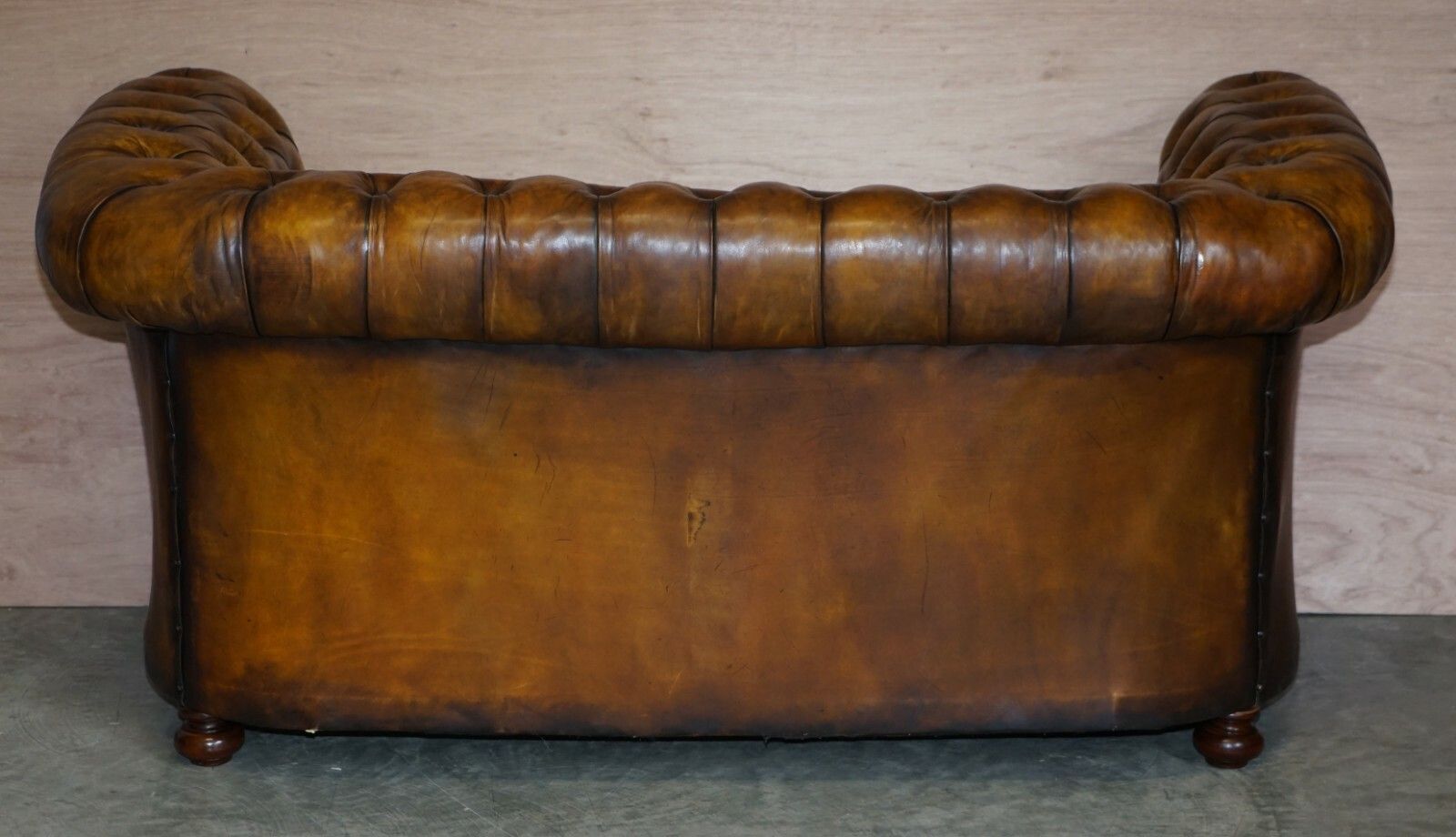 Furniture Restored Rich Cigar Brown Leather Chesterfield Club Sofa Feather Filled Cushions photo