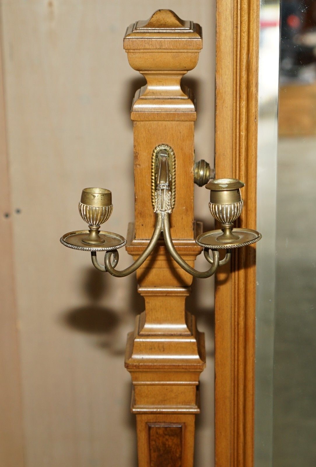 Antique Victorian Ash & Burr Walnut Gillows Of Lancaster Cheval Mirror Sconces photo vintage