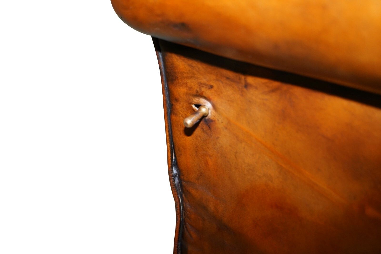 photo furniture Fully Restored Whisky Brown Leather Drop Arm Chaise Lounge Sofa Horse Hair Fill