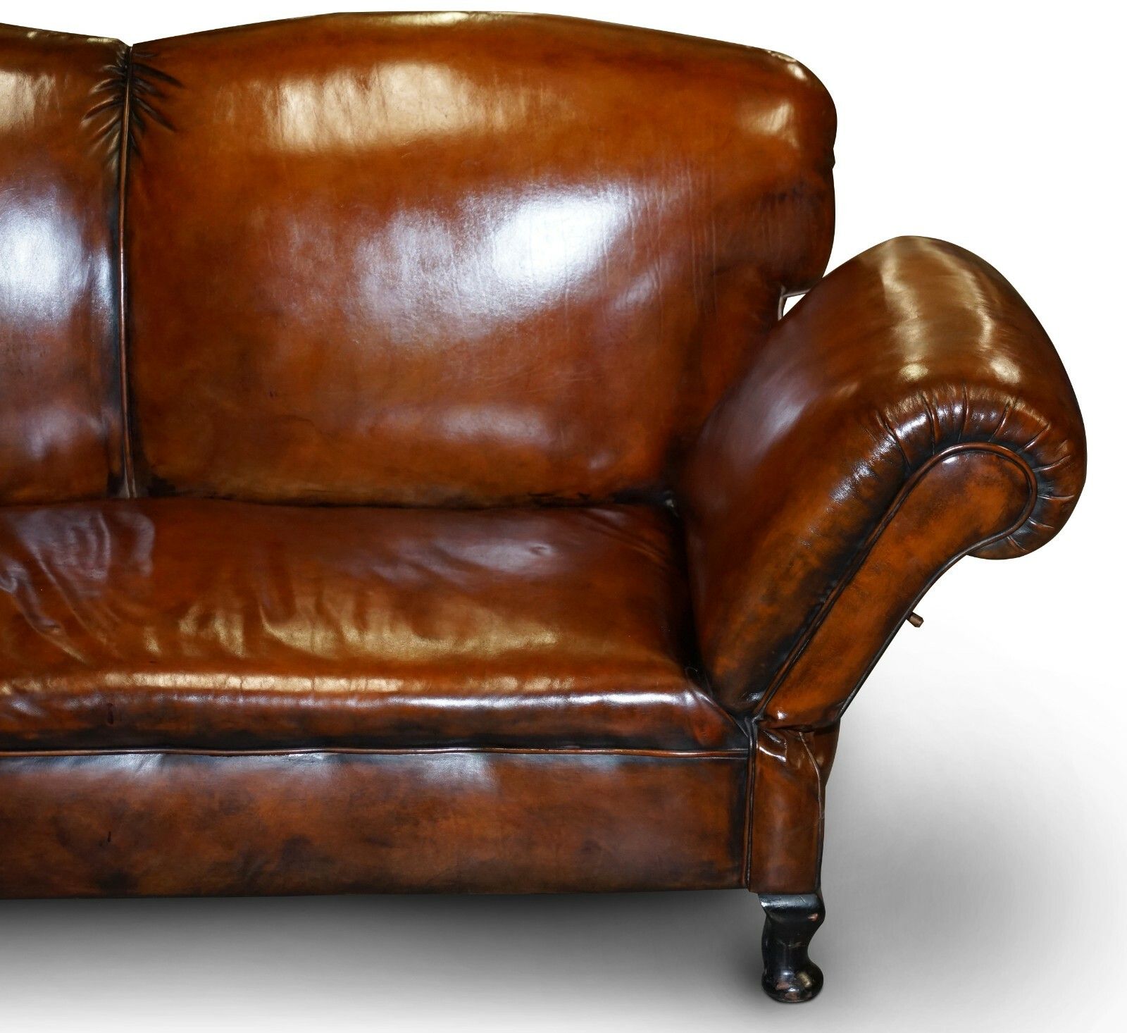 6000.0 Fully Restored Whisky Brown Leather Drop Arm Chaise Lounge Sofa Horse Hair Fill photo