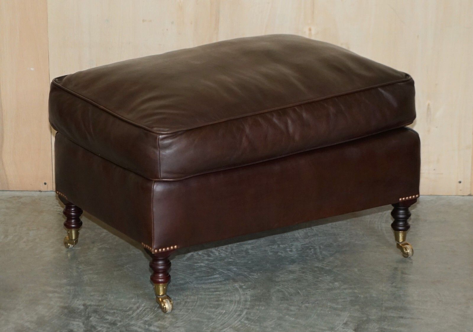 photo furniture George Smith Chelsea Signature Full Scroll Arm Brown Leather Armchair & Ottoman