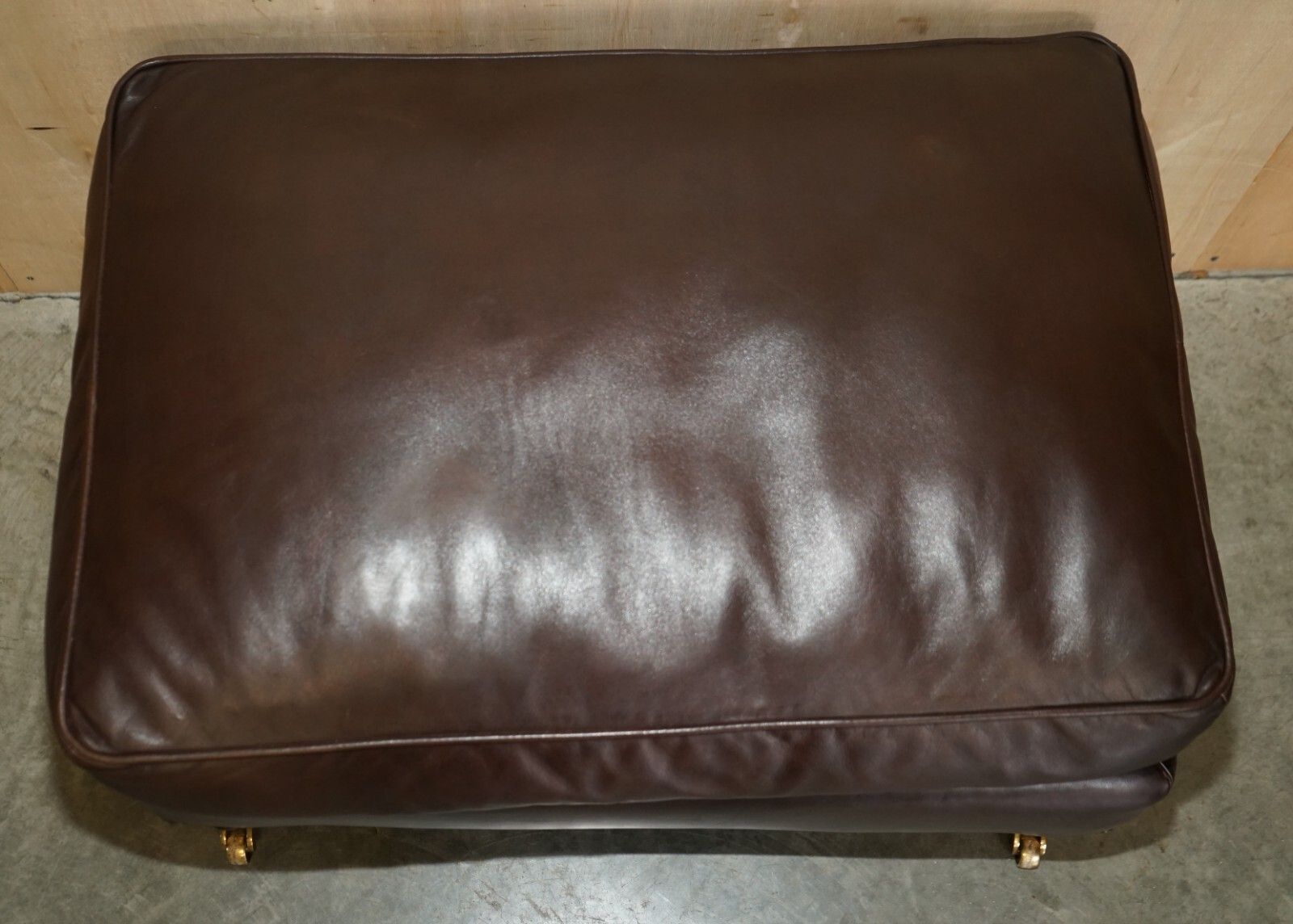 Furniture George Smith Chelsea Signature Full Scroll Arm Brown Leather Armchair & Ottoman photo